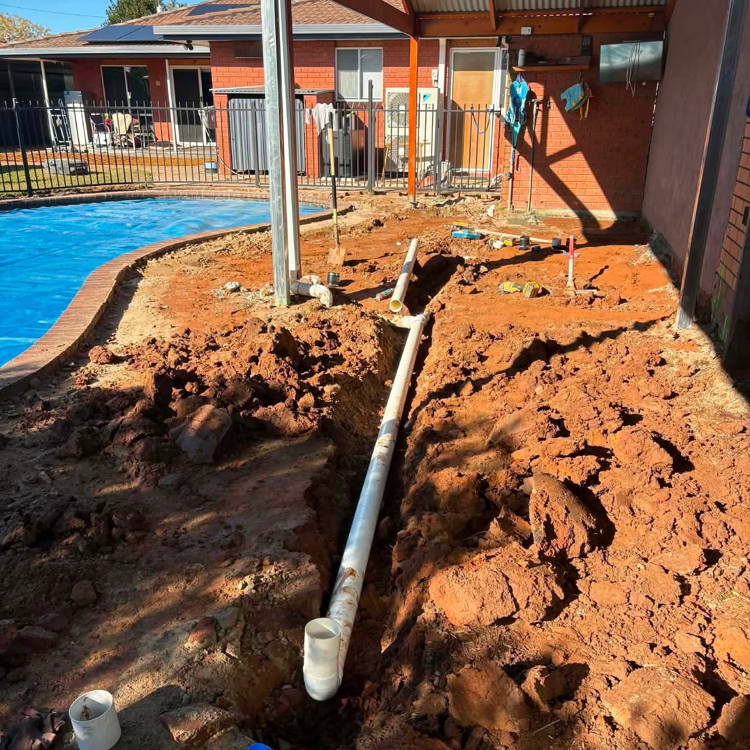 Formwork and set-out ready for a pool surround pour